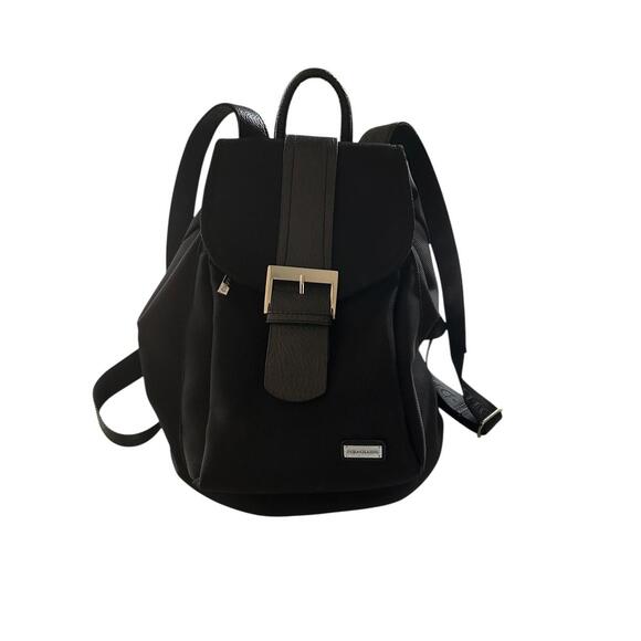 Black Canvas & Faux Leather Gym Bag /  Backpack with Multi Pockets Med Size - Picture 2 of 11